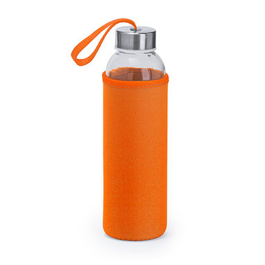 Скляна пляшка ємністю 500 мл з відповідного кольору чохлом і ремінцем для перенесення, колір апельсиновий - MD4040S131- Фото №1