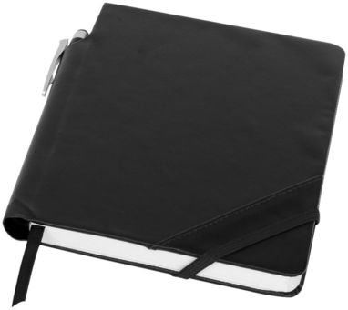 Блокнот Patch-the-edge з кульковою ручкою, колір чорний глянсовий, суцільний чорний - 10686100- Фото №1