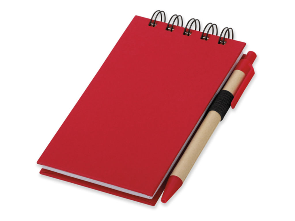 Записна книжка зі стікерами і кульковою ручкою, сині чорнила, колір червоний