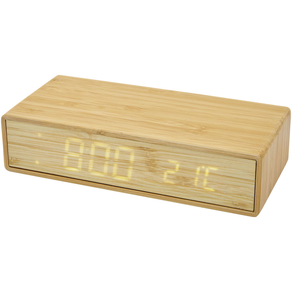 Minata, бамбуковий бездротовий зарядний пристрій з годинником, колір бежевий
