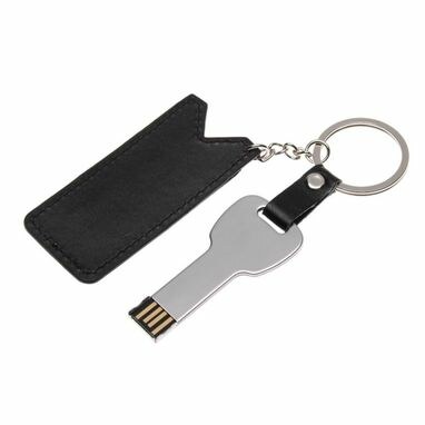 USB флешка 16 Gb, металевий, у формі ключа, в шкіряному чохлі - 170714-17-16- Фото №1