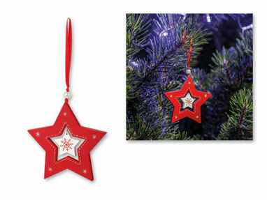 STAR CHARM wooden Christmas hanging decoration, star, Red червоний - @99339-05- Фото №1