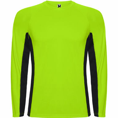SHANGHAI L/S Спортивная комбинированная футболка с двумя полиэстерными тканями флюорисцентный зеленый, черный  размер 2XL - CA66700522202- Фото №1