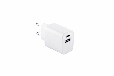 WEGENER Адаптер живлення з портом USB-A потужністю 18 Вт та USB-C потужністю 20 Вт із переробленого АБС-пластику (100% rABS) білий - 97186-106- Фото №5
