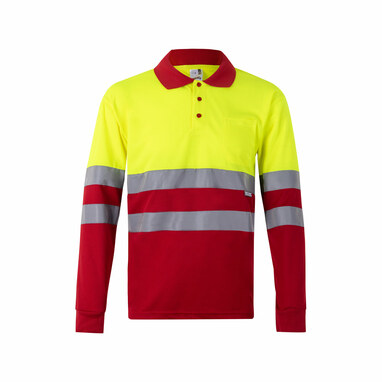 VL VULCAN Двоколірна сорочка поло (160 г/м²) з довгими рукавами, з поліестеру (100%) червоний  розмір XL - 36067-205-XL- Фото №7