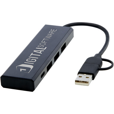 Концентратор USB 2.0 Rise RCS з переробленого алюмінію чорний - 12434490- Фото №2 Концентратор USB 2.0 Rise RCS з переробленого алюмінію чорний - 12434490- Фото №2