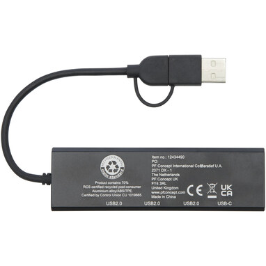 Концентратор USB 2.0 Rise RCS з переробленого алюмінію чорний - 12434490- Фото №5 Концентратор USB 2.0 Rise RCS з переробленого алюмінію чорний - 12434490- Фото №5