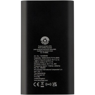 Juice портативний зарядний пристрій Type-C з переробленого алюмінію ємністю 4000 мАг чорний - 12438490- Фото №5