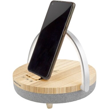 Prixton динамик Bluetooth® 4-в-1 мощностью 10 Вт со светодиодной подсветкой и базой для беспроводной зарядки дерево - 2PA16071- Фото №1