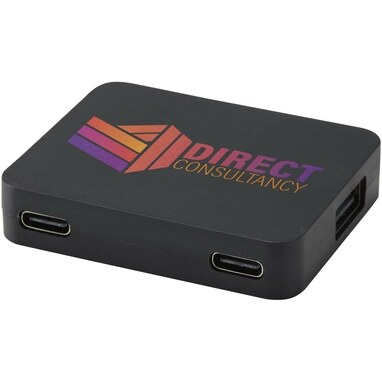 Gaia 4-портовий USB-концентратор з виходом USB-A та Type-C та подвійним входом - виготовлений з переробленого пластику чорний - 12444990- Фото №2 Gaia 4-портовий USB-концентратор з виходом USB-A та Type-C та подвійним входом - виготовлений з переробленого пластику чорний - 12444990- Фото №2
