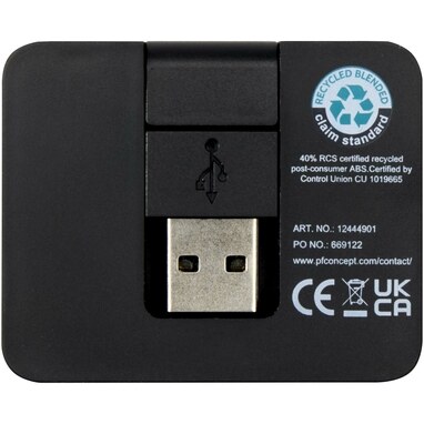 Gaia 4-портовий USB-концентратор з виходом USB-A та Type-C та подвійним входом - виготовлений з переробленого пластику чорний - 12444990- Фото №4 Gaia 4-портовий USB-концентратор з виходом USB-A та Type-C та подвійним входом - виготовлений з переробленого пластику чорний - 12444990- Фото №4