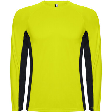 SHANGHAI L/S Спортивная комбинированная футболка с двумя полиэстерными тканями желтый флюорисцентный, черный  размер S - CA66700122102- Фото №1