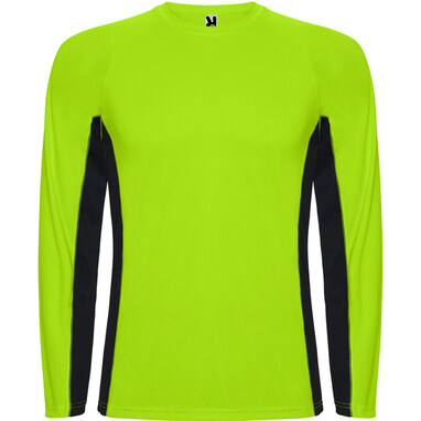 SHANGHAI L/S Спортивная комбинированная футболка с двумя полиэстерными тканями флюорисцентный зеленый, черный  размер S - CA66700122202- Фото №1