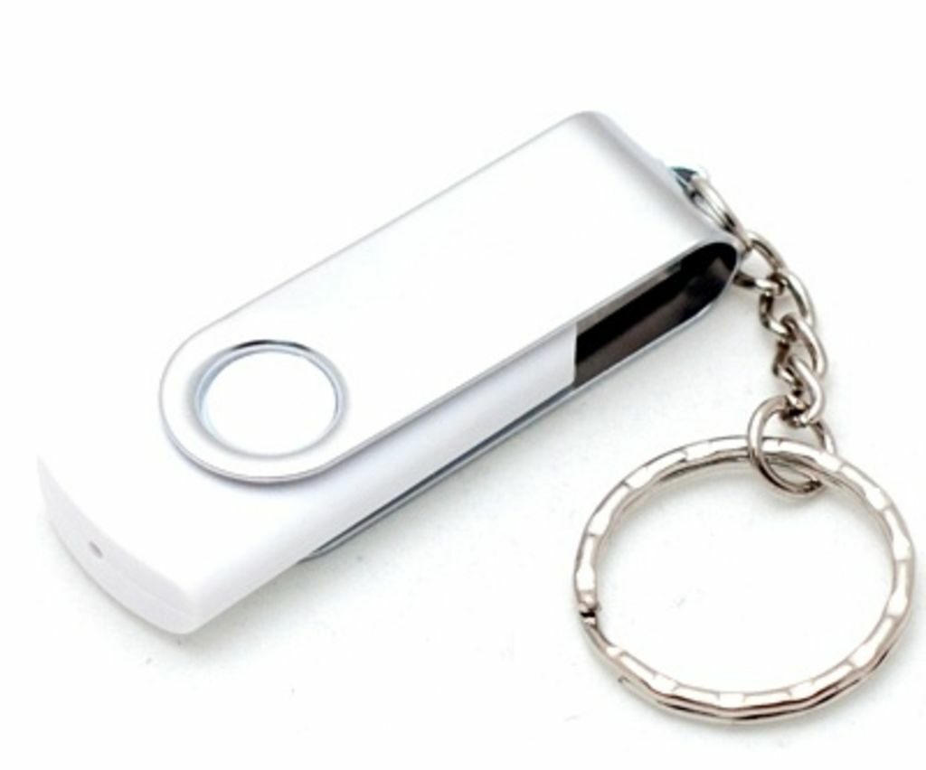 Флешка 16 Gb с поворотным механизмом, с пластиковым корпусом и металлической скобой, серебристо-белая, с брелоком - 170709-01-16- Фото №1