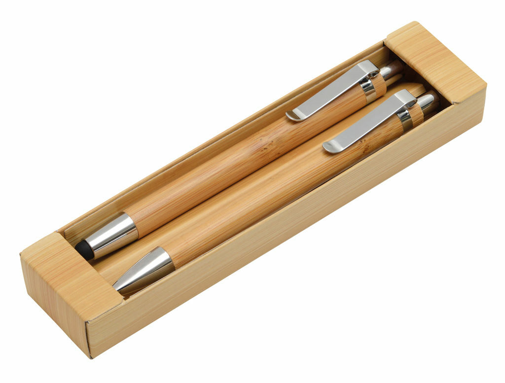 Набор письменный DOUBLE BAMBOO коричневый, серебристый - 56-1102100- Фото №2
