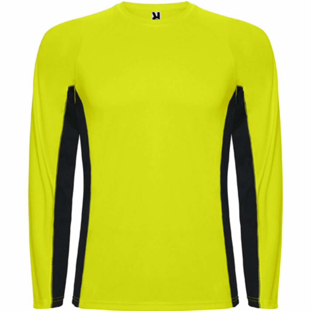 SHANGHAI L/S Спортивная комбинированная футболка с двумя полиэстерными тканями желтый флюорисцентный, черный  размер L - CA66700322102- Фото №1