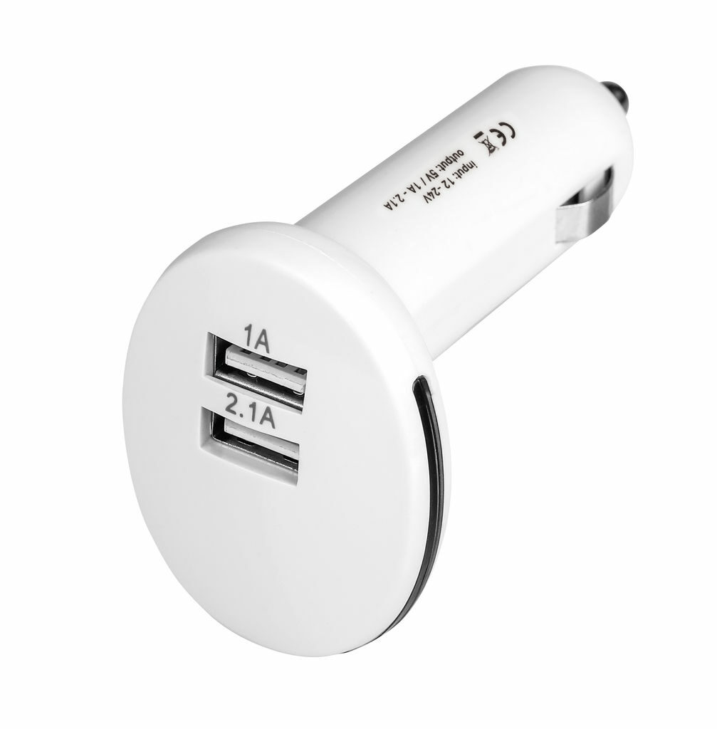 USB-адаптер из пластика с двумя выходами белый - 97120-106- Фото №1