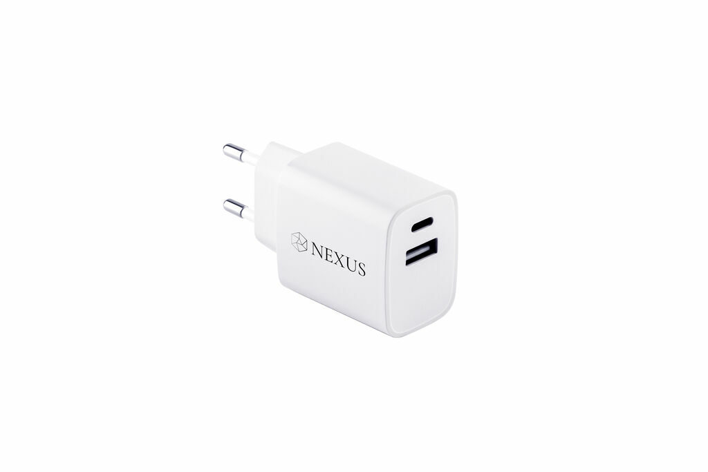 WEGENER Адаптер живлення з портом USB-A потужністю 18 Вт та USB-C потужністю 20 Вт із переробленого АБС-пластику (100% rABS) білий - 97186-106- Фото №4