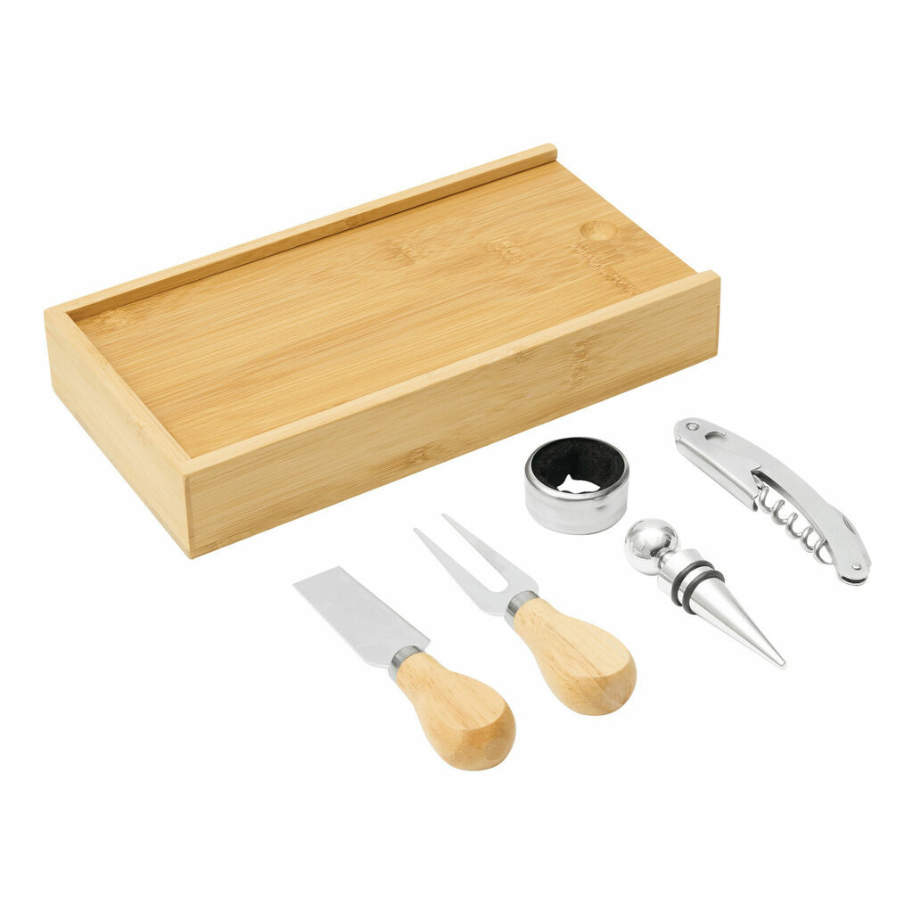Набор для вина и сыра BAMBOO WINE коричневый, серебряный - 56-0301159- Фото №1