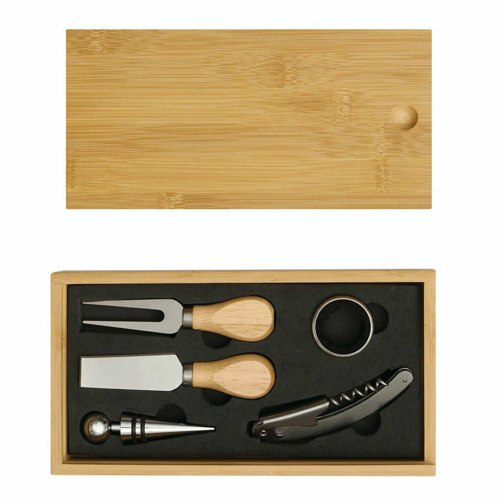 Набор для вина и сыра BAMBOO WINE коричневый, серебряный - 56-0301159- Фото №2