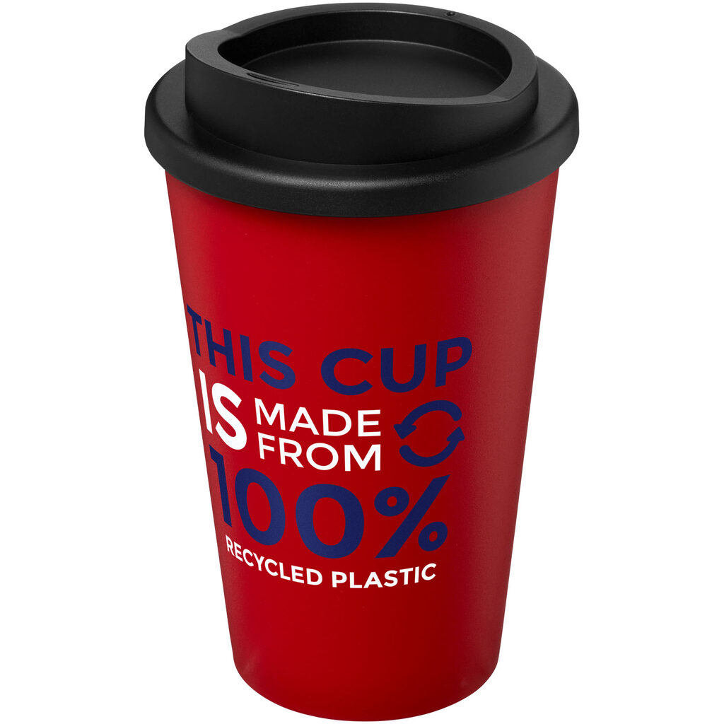 Термокружка Recycled Americano® об'ємом 350 мл червоний, суцільний чорний - 21069121- Фото №2