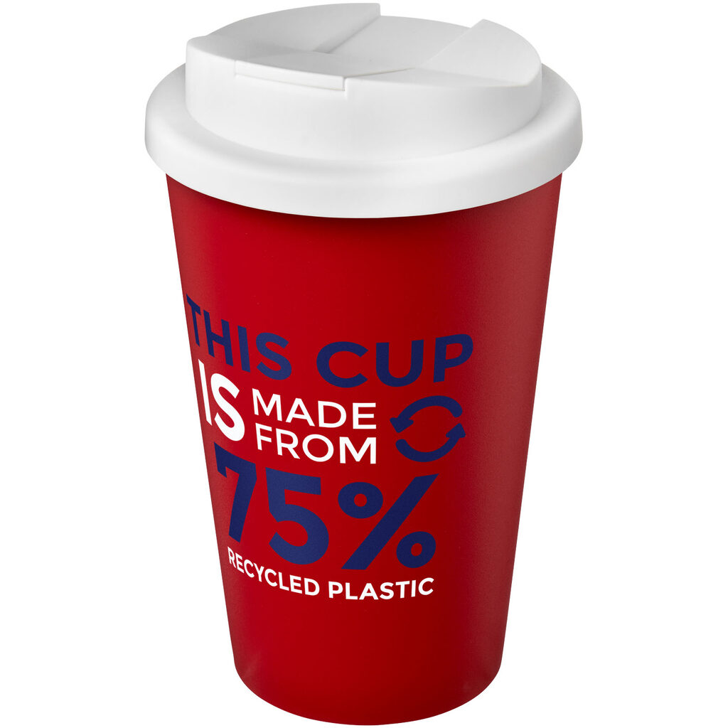 Кружка с герметичной крышкой Americano® Eco из переработанного материала объемом 350 мл красный, белый - 21042512- Фото №2