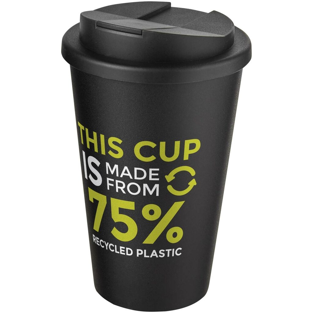 Кружка с герметичной крышкой Americano® Eco из переработанного материала объемом 350 мл сплошной черный, сплошной черный - 21042590- Фото №2