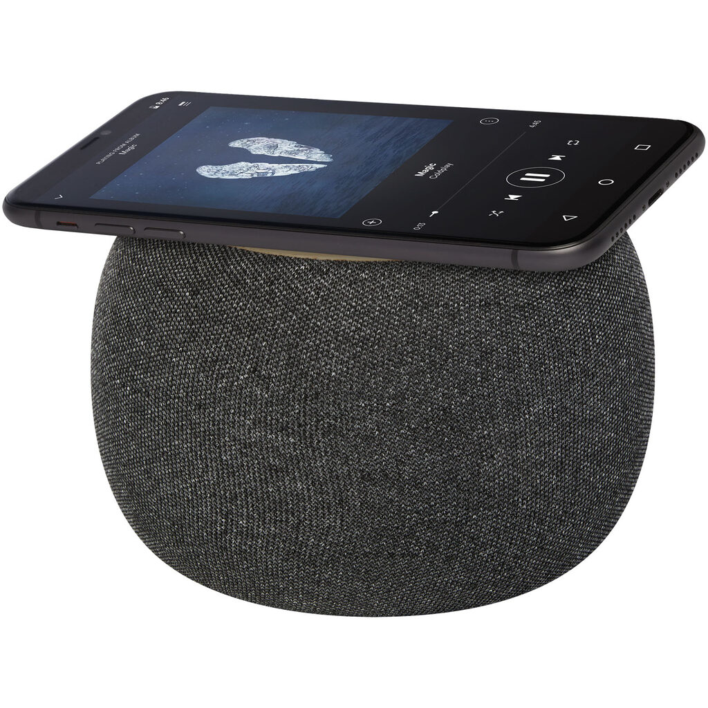Bluetooth®-динамік та бездротовий зарядний пристрій з бамбука/переробленого ПЕТ-пластику Ecofiber натуральний, сірий - 12431806- Фото №6