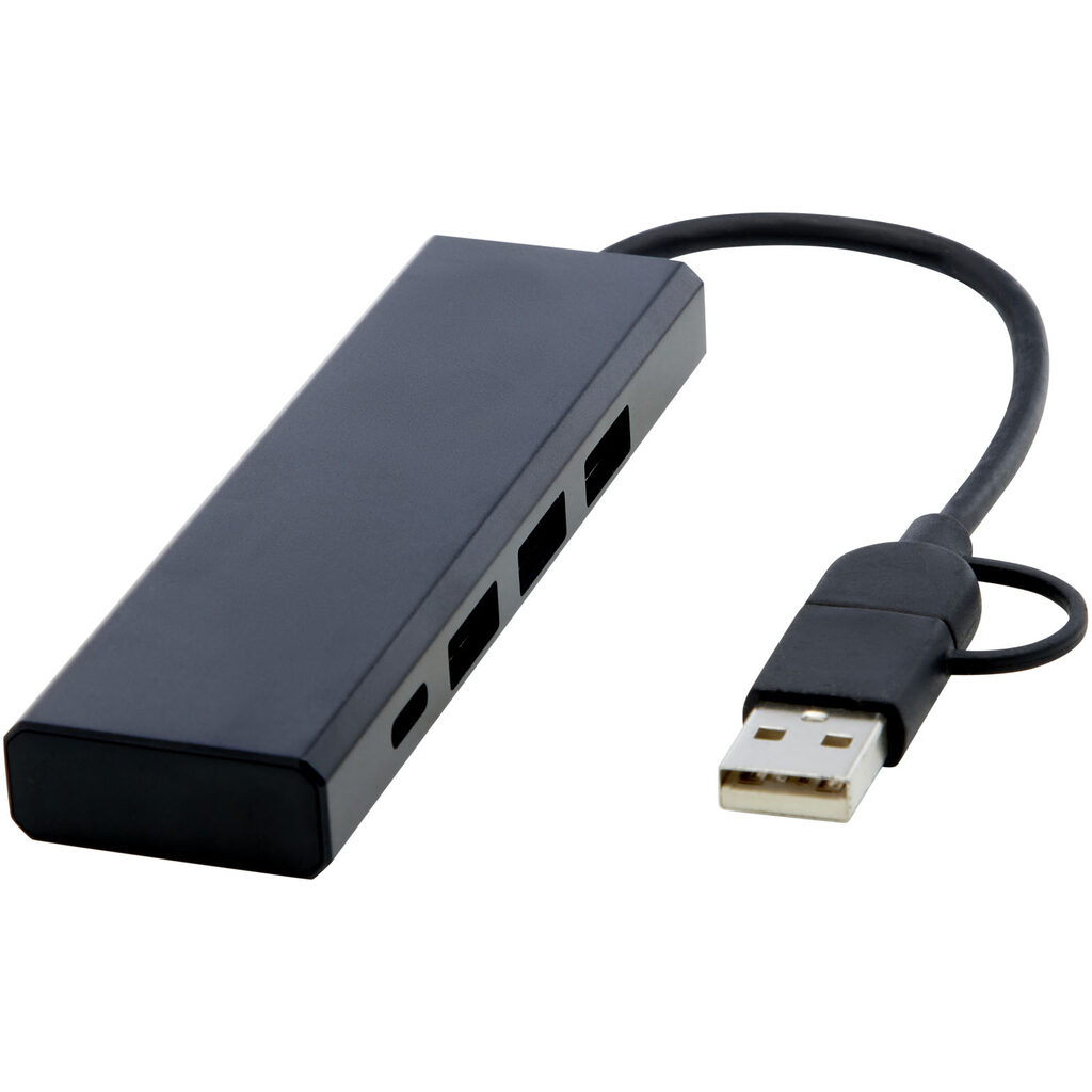 Концентратор USB 2.0 Rise RCS з переробленого алюмінію чорний - 12434490- Фото №1 Концентратор USB 2.0 Rise RCS з переробленого алюмінію чорний - 12434490- Фото №1