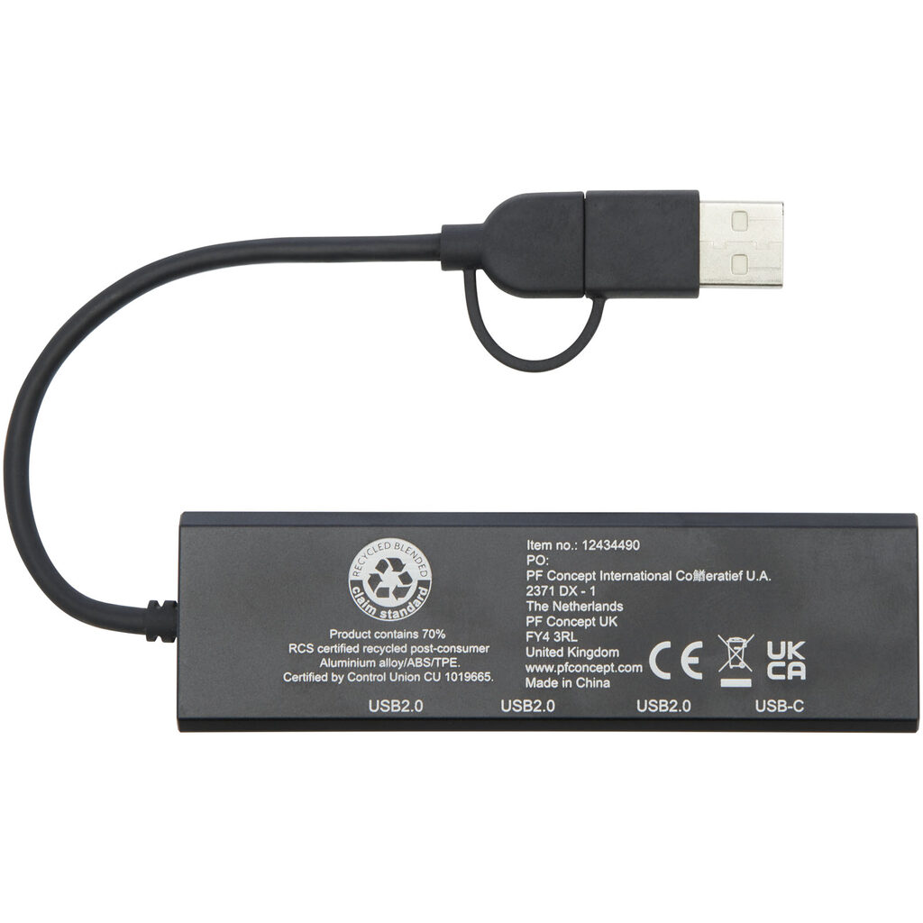 Концентратор USB 2.0 Rise RCS з переробленого алюмінію чорний - 12434490- Фото №5 Концентратор USB 2.0 Rise RCS з переробленого алюмінію чорний - 12434490- Фото №5