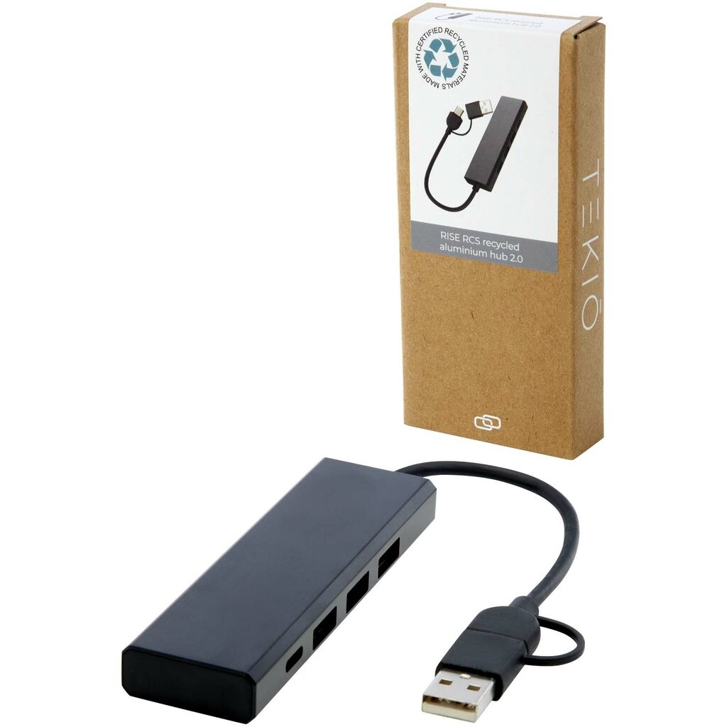Концентратор USB 2.0 Rise RCS з переробленого алюмінію чорний - 12434490- Фото №7 Концентратор USB 2.0 Rise RCS з переробленого алюмінію чорний - 12434490- Фото №7