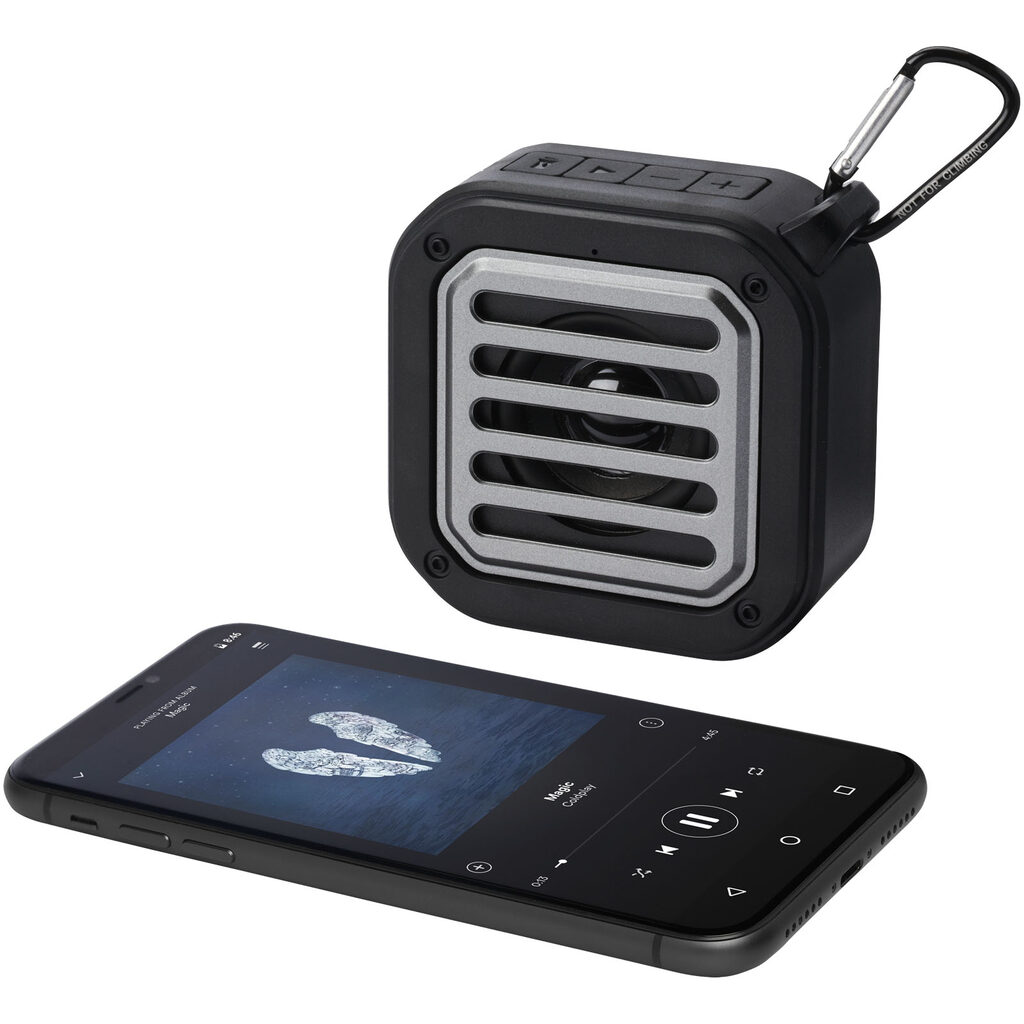 Динамик Solo 3W IPX5 RCS из переработанного пластика с солнечными батареями и Bluetooth® с карабином черный - 12434790- Фото №7