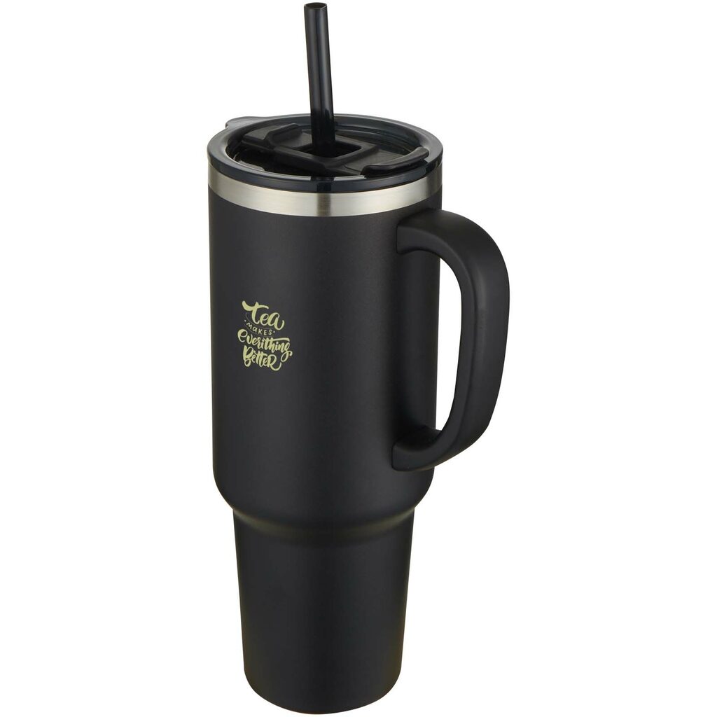 Sydney мідна кружка з подвійними стінками, сертифікована згідно RCS, з вакуумною ізоляцією та соломинкою, 1200 мл чорний - 10080290- Фото №2
