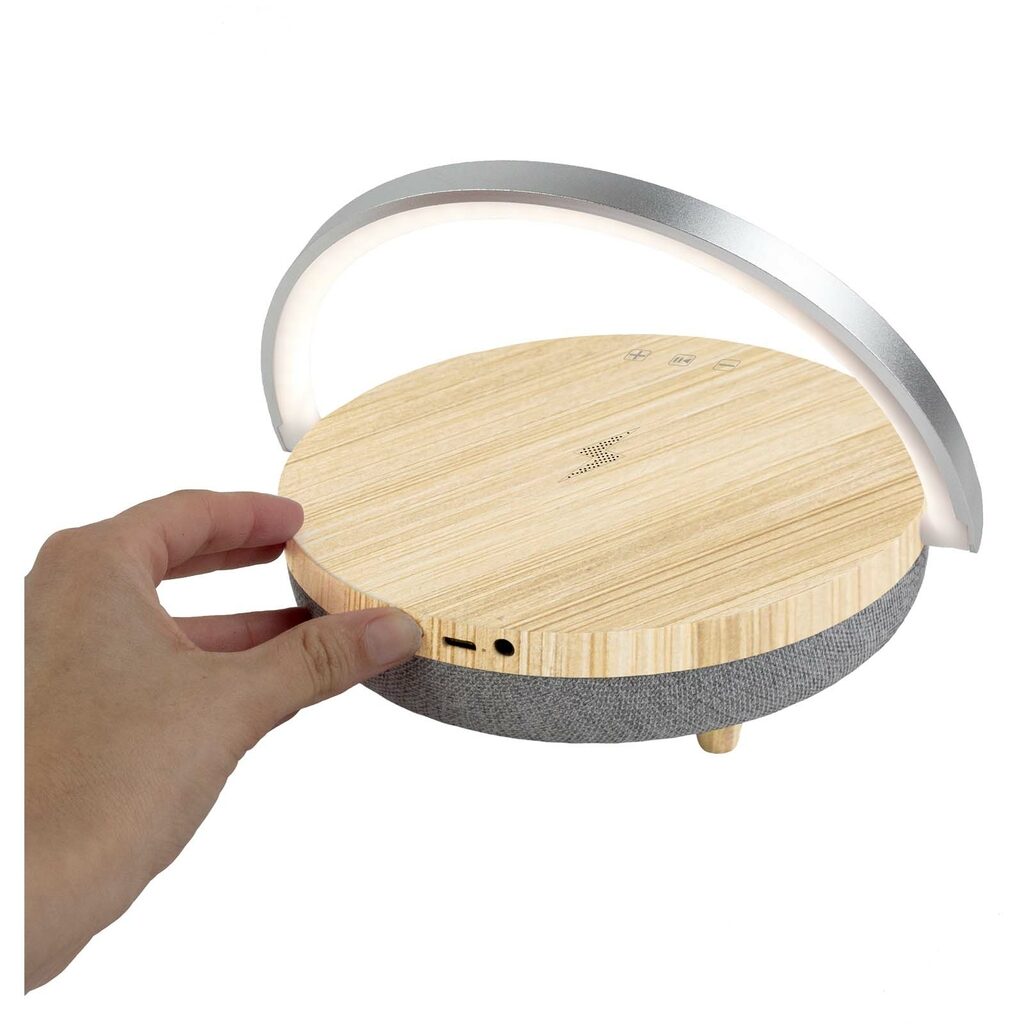 Prixton динамик Bluetooth® 4-в-1 мощностью 10 Вт со светодиодной подсветкой и базой для беспроводной зарядки дерево - 2PA16071- Фото №4