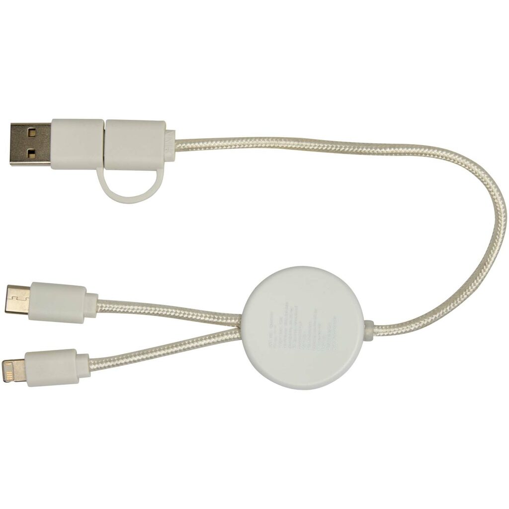 Chechia кабель 5-в-1 из переработанной пластмассы длиной 30 см для синхронизации данных и быстрой зарядки мощностью 27 Вт с бамбуковыми деталями белый - 12442101- Фото №5
