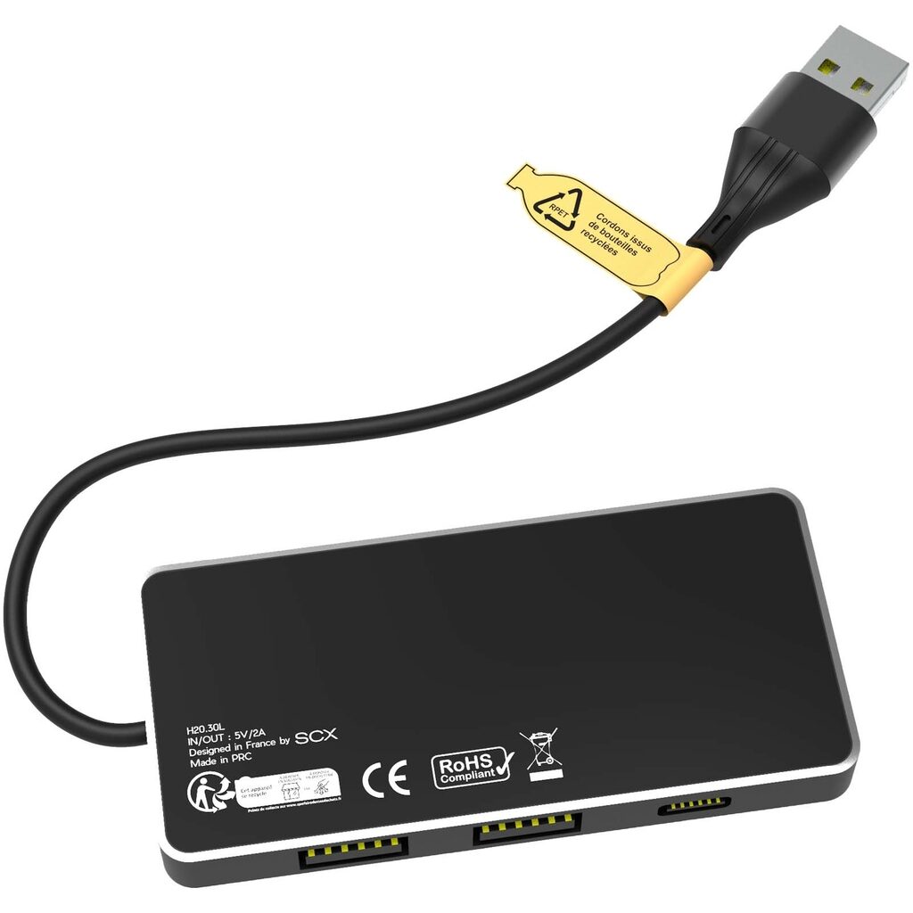 SCX.design H20 USB-концентратор 8-в-1 с двойным входом и 6 портами сплошной черный - 2PX16590- Фото №5