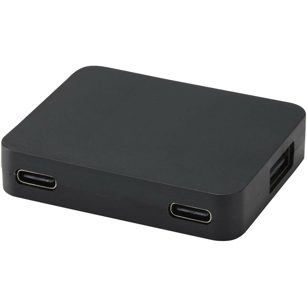 Gaia 4-портовий USB-концентратор з виходом USB-A та Type-C та подвійним входом - виготовлений з переробленого пластику чорний - 12444990- Фото №1 Gaia 4-портовий USB-концентратор з виходом USB-A та Type-C та подвійним входом - виготовлений з переробленого пластику чорний - 12444990- Фото №1