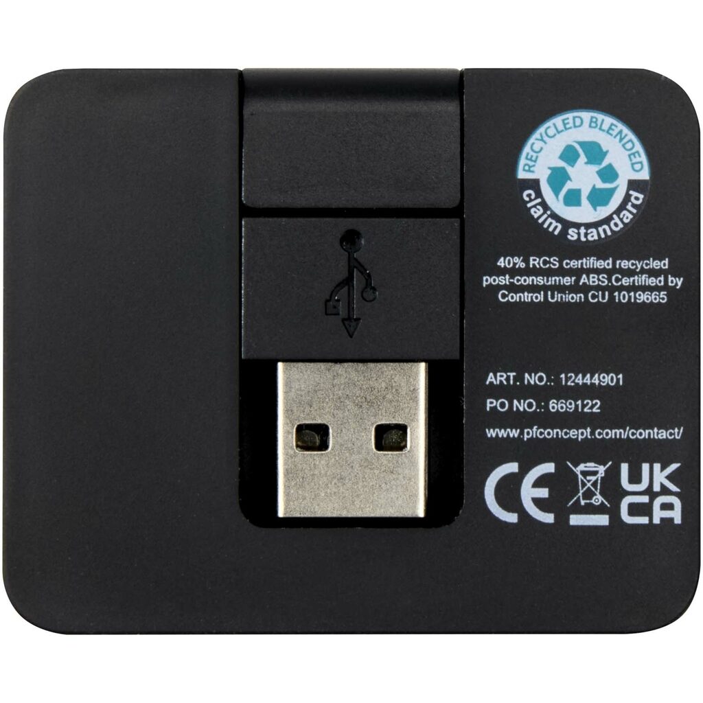 Gaia 4-портовий USB-концентратор з виходом USB-A та Type-C та подвійним входом - виготовлений з переробленого пластику чорний - 12444990- Фото №4 Gaia 4-портовий USB-концентратор з виходом USB-A та Type-C та подвійним входом - виготовлений з переробленого пластику чорний - 12444990- Фото №4