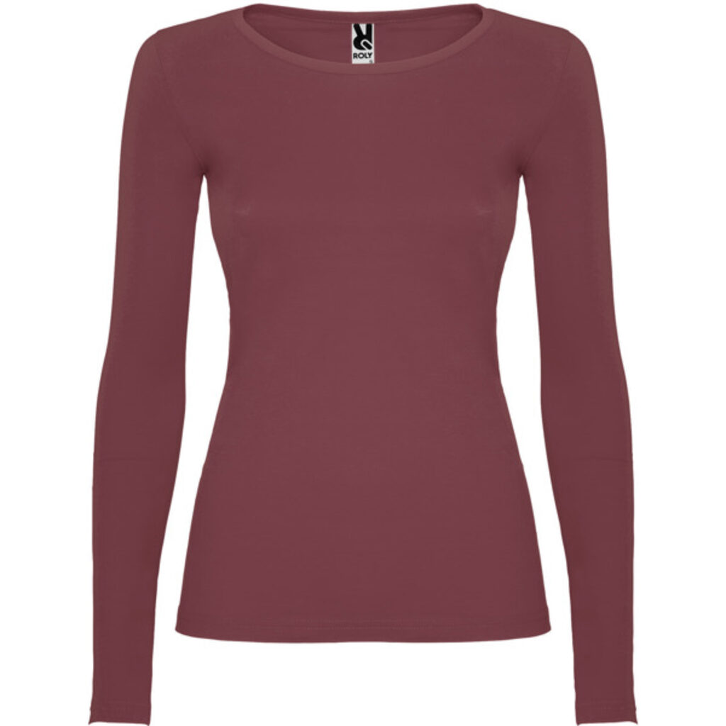 Полуприталенная футболка с длинными рукавами и горловиной с тонкой окантовкой красный  размер S - CA121801169- Фото №1