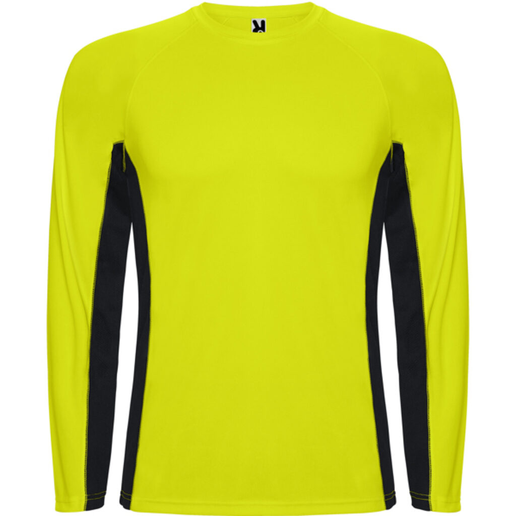 SHANGHAI L/S Спортивная комбинированная футболка с двумя полиэстерными тканями желтый флюорисцентный, черный  размер S - CA66700122102- Фото №1
