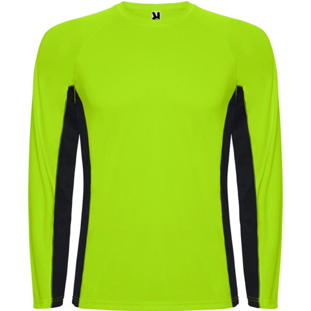 SHANGHAI L/S Спортивная комбинированная футболка с двумя полиэстерными тканями флюорисцентный зеленый, черный  размер S - CA66700122202- Фото №1