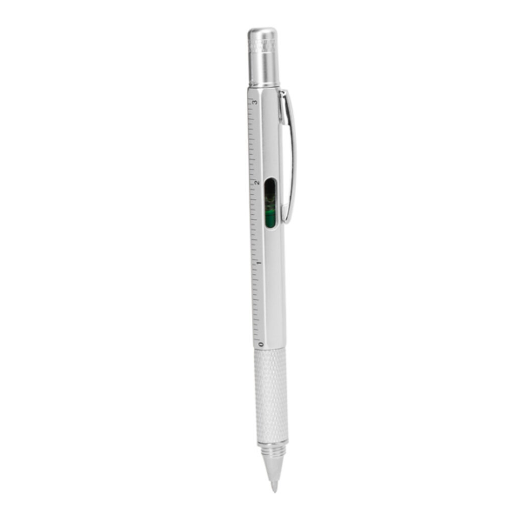 Многофункциональная шариковая ручка с уровнем серебристый - HW8024S1251- Фото №1