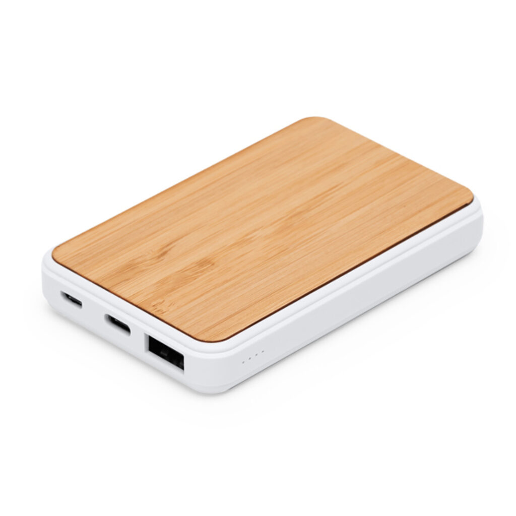 Powerbank з прямокутним білим корпусом і бамбукової поверхнею бежевий - PB3355S129- Фото №1